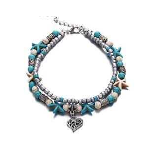 Turquoise and Silver Starfish Charm Anklet